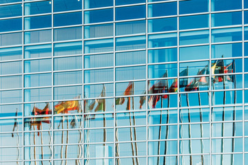 European Union countries flags reflected in European Parliament