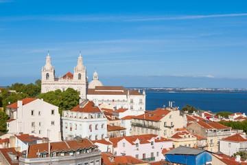 Fototapeta na wymiar Lisbon rooftop from Sao Jorge castle viewpoint in Portugal