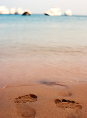 Summer,sea,ocean,beach,sand and footprints in sand