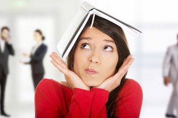 Student woman with notebook.