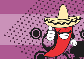 mexican mariachi chilli cartoon background in vector format