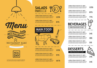 hipster and vintage art restaurant menu design template. - obrazy, fototapety, plakaty