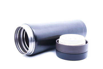 Black Thermo Flask Over White Background
