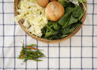 Food ingredients on the checker board fabric