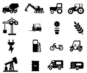 Chantier, agriculture, énergie et transport en 16 icônes