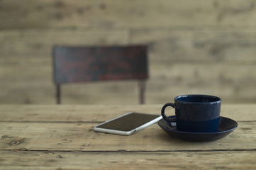Table, chairs, coffee smartphone
