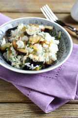 Risotto with mushrooms in a bowl