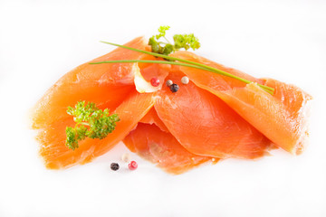 smoked salmon isolated on white