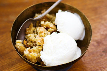 Crumble  from a rhubarb with ice cream.