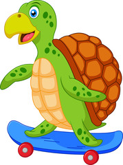 Cute turtle cartoon with skateboard
