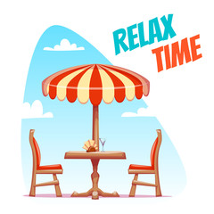 Vector illustration of cafe table with two chairs