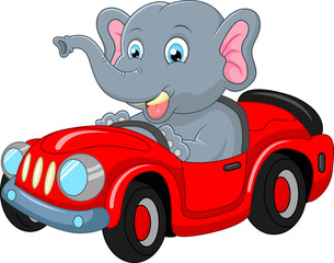 Cartoon elephant driving a car