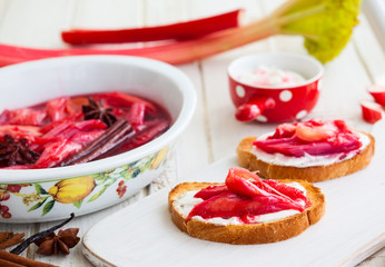 toasted bread with rhubarb