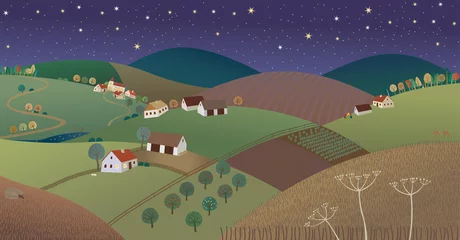 Acrylic prints Aubergine Night farmer landscape