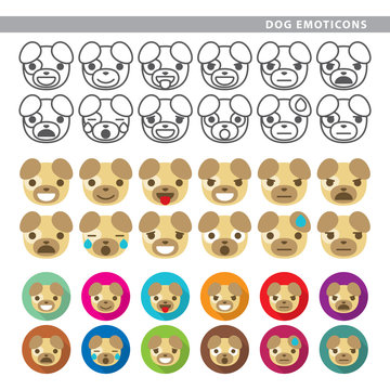 Set of dog emoticons with twelve expressions.