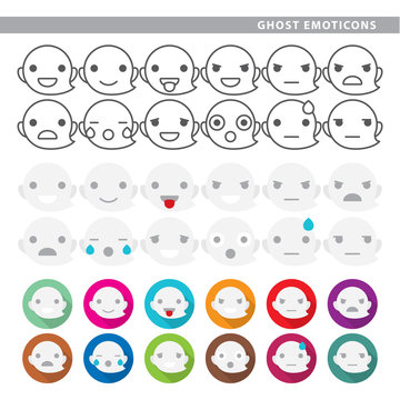 Set of ghost emoticons with twelve expressions.