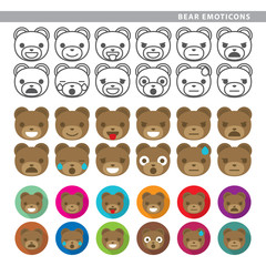 Set of bear emoticons with twelve expressions.