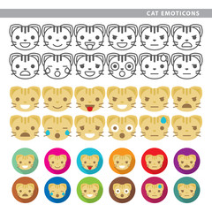 Set of cat emoticons with twelve expressions.