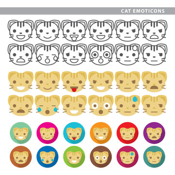 Set of cat emoticons with twelve expressions.
