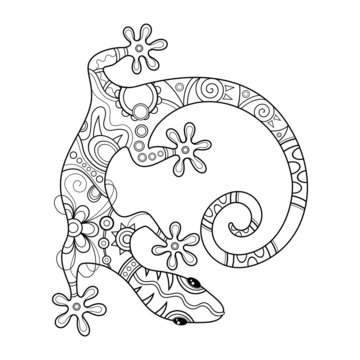 Vector Tribal Decorative Lizard. Patterned Design, Tattoo