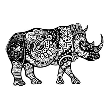 Vector Tribal Decorative Rhinoceros. Patterned Design