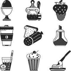 Black vector icons for breakfast menu