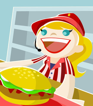 mujer en restaurante de comida r&aacute;pida