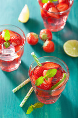 summer strawberry lemonade with lime and mint