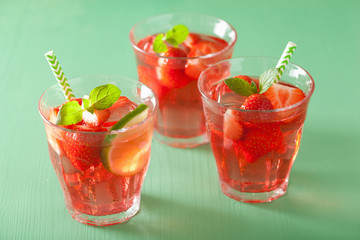 summer strawberry lemonade with lime and mint