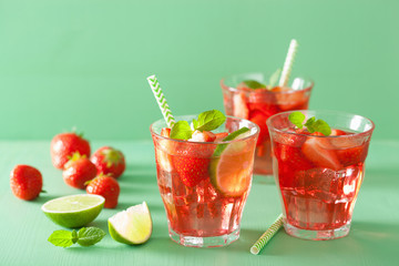 summer strawberry lemonade with lime and mint