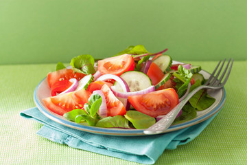 healthy tomato salad with onion cucumber pepper