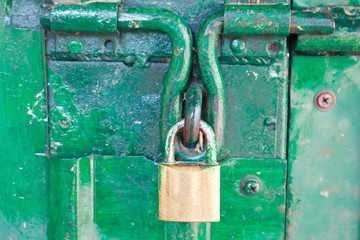 Closeup steel door with lock