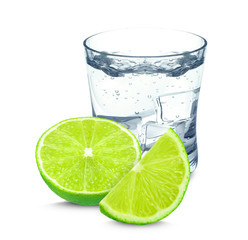 Lime splash and ice isolated on a white background
