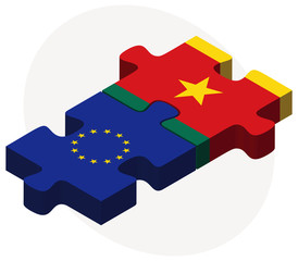 European Union and Cameroon Flags in puzzle