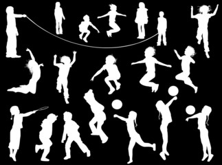 nineteen child silhouettes collection isolated on black