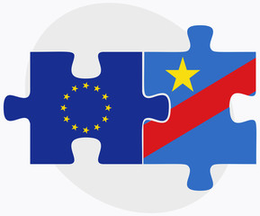 Naklejka premium European Union and Democratic Republic Congo Flags in puzzle
