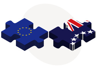 Obraz premium European Union and Cook Islands Flags in puzzle
