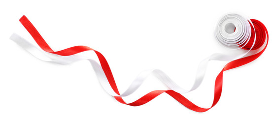 Colorful red and white ribbons isolated on white