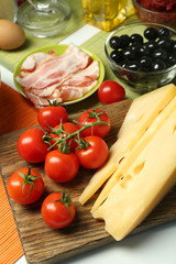 Food ingredients for cooking on table close up