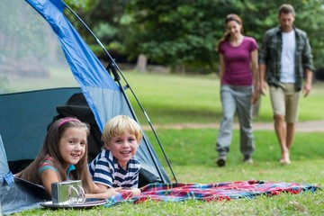 Happy family in the park together