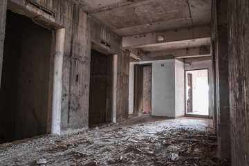 Inside of old abandoned building with construction unfinished