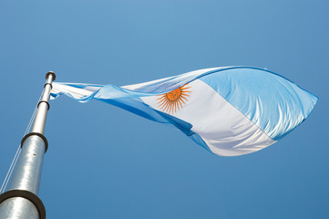 flying argentinian flag in argentina sky - obrazy, fototapety, plakaty
