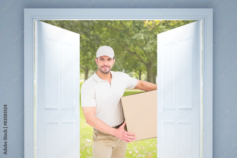 Aufkleber composite image of delivery man with cardboard box