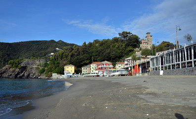 Fototapeta na wymiar Empty beach of Moneglia in Italy, Liguria. 