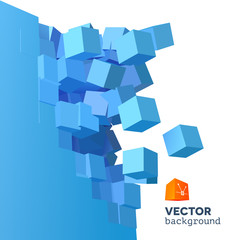 Vector 3D explosion background with cubical particles