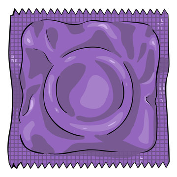 Vector Single Cartoon Condom in Purple Package