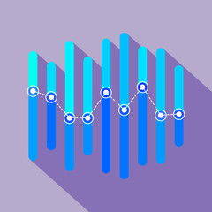 Infographics with blue overlapping bars and center line graph