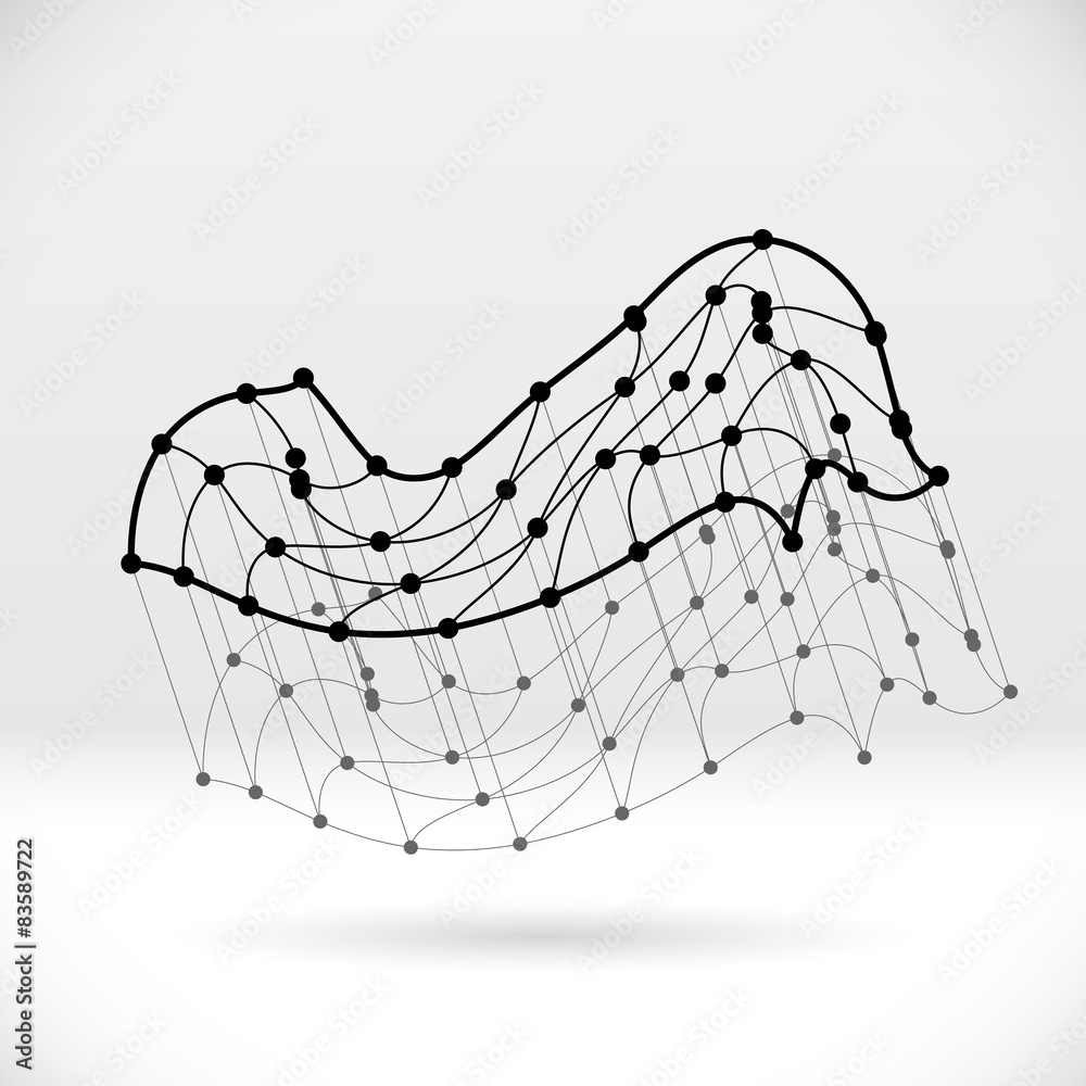 Aufkleber Abstract 3D wireframe shape with connected structure