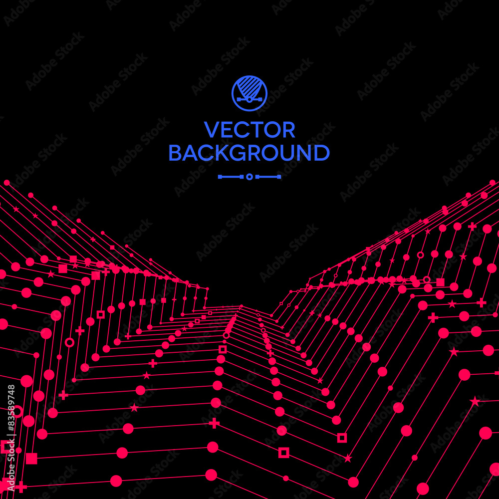 Poster wavy grid made of connected dots with signs
