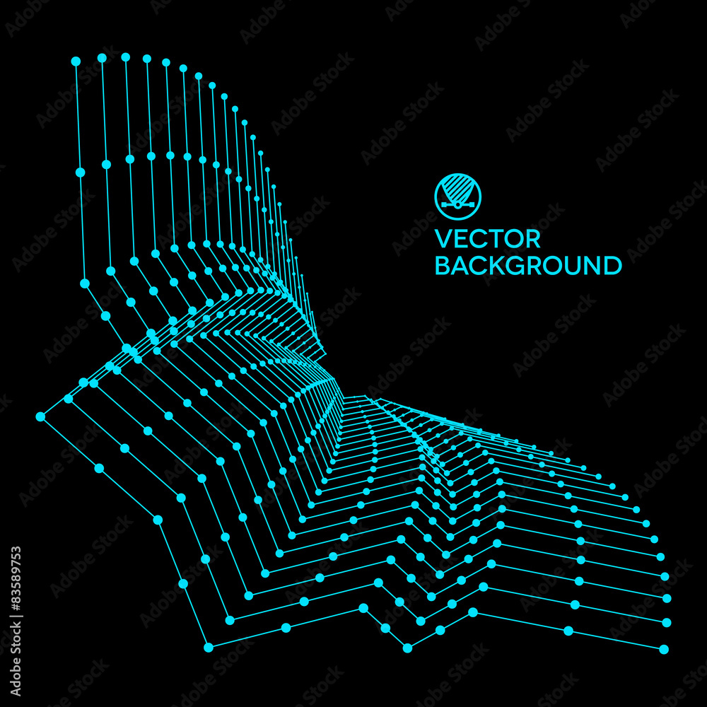 Poster wavy grid made of connected dots